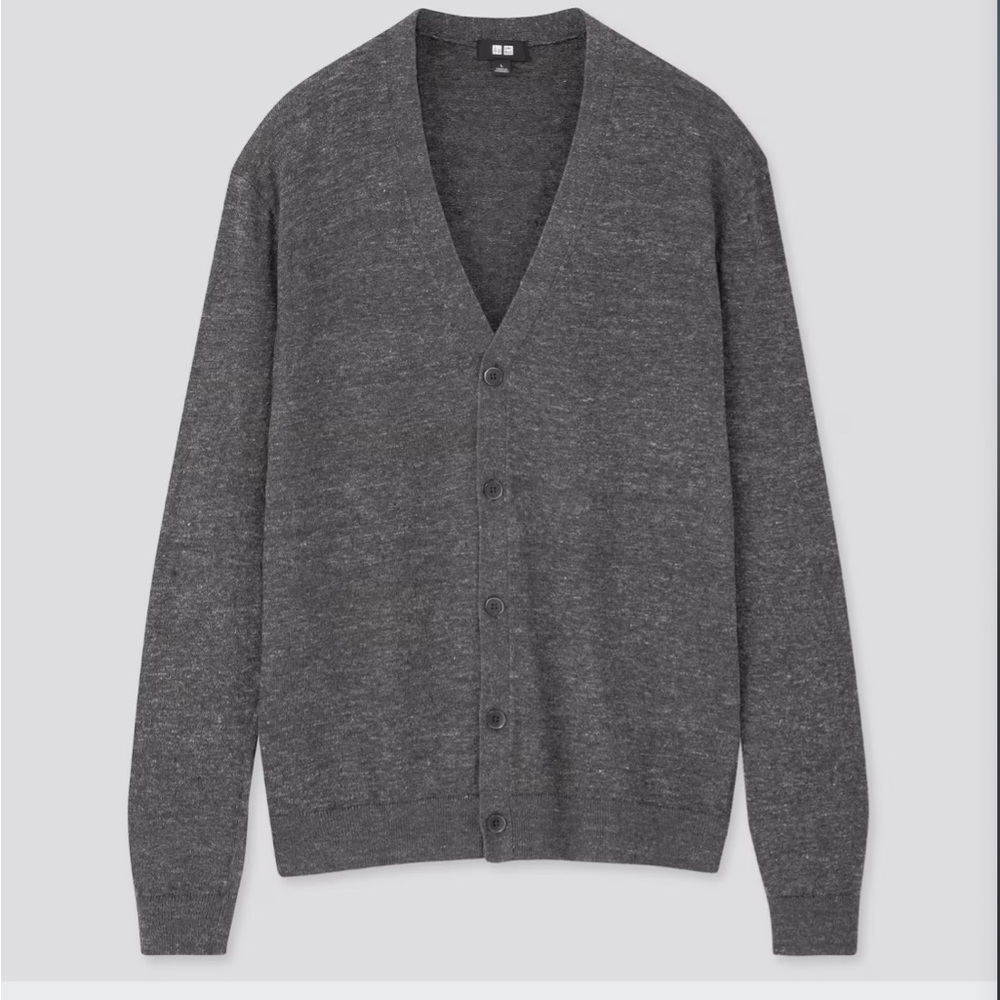 UNIQLO Linen Blended V-Neck Long-Sleeve Cardigan SIZE LARGE GRAY